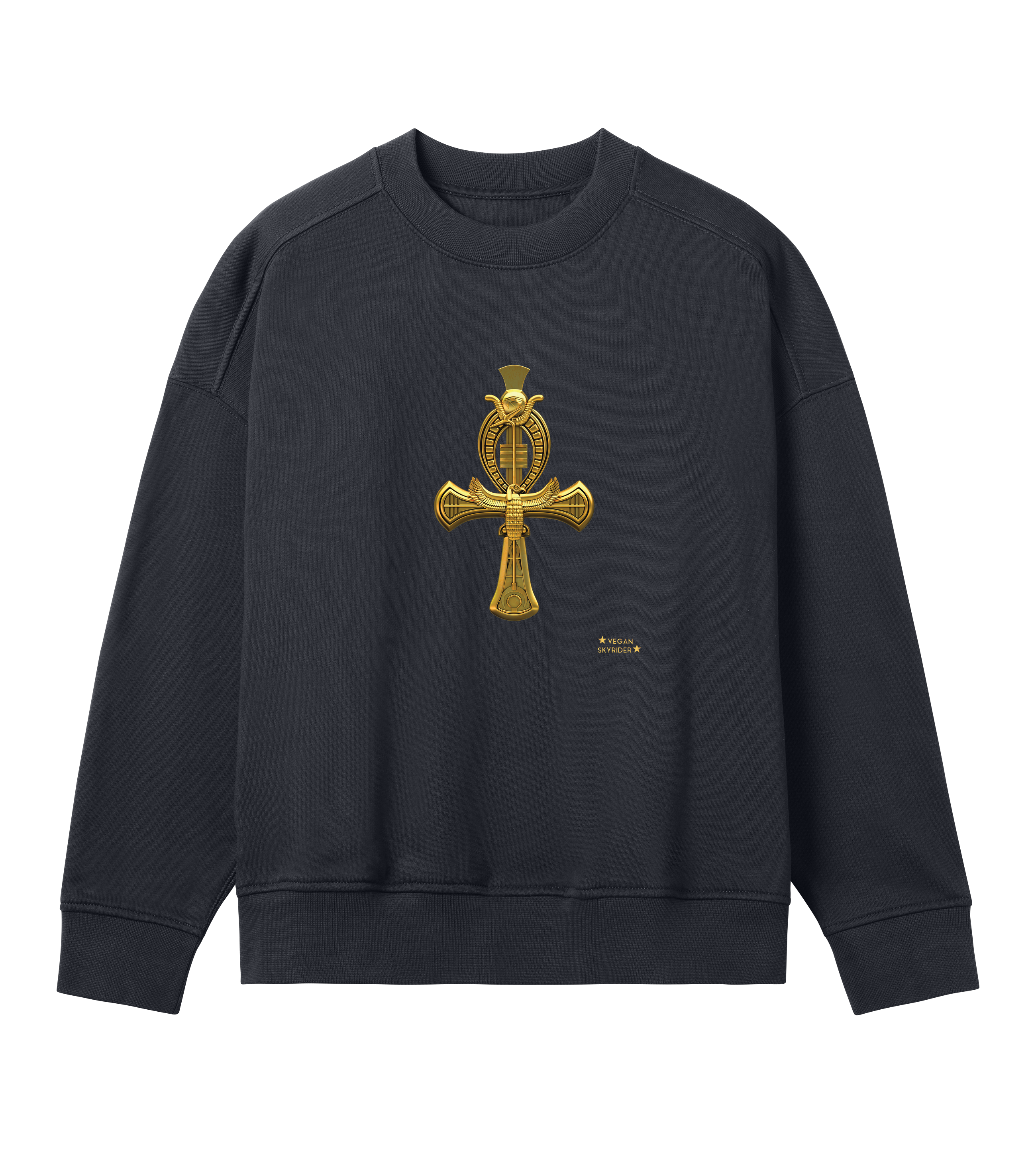 black-womens-sweatshirt-golden-ankh-motive-vegan-skyrider